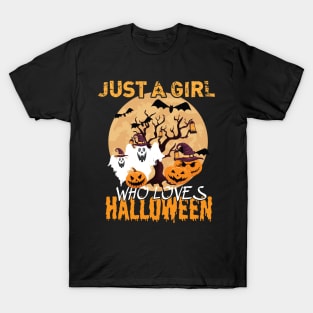 Just A Girl Who Loves Halloween, Funny Gift Idea For Halloween, Fall, Autumn And Thanksgiving Lovers T-Shirt